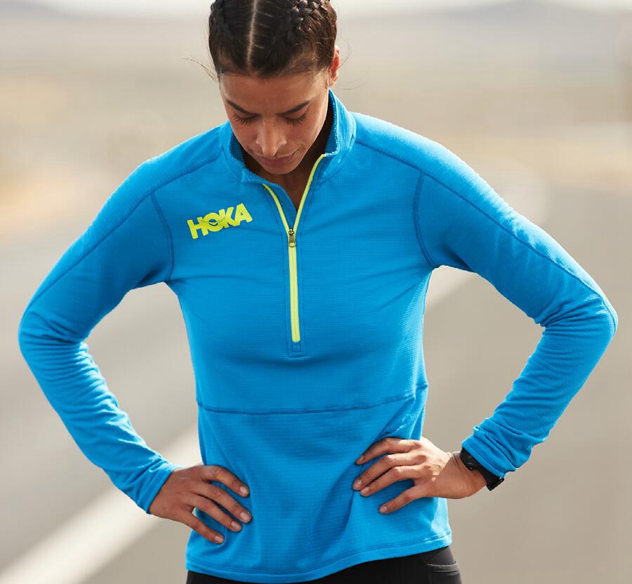 Top Hoka One One Mujer - 1/2 Cremallera Midlayer - Azules - KUP930567